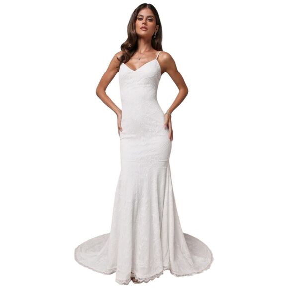 Lulus Flawless Extravagance Maxi Dress Womens Small White Boho Lace Wedding NWT - Picture 1 of 8